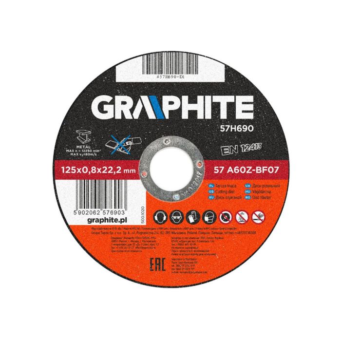 Disc abraziv pentru taierea inoxului 125X0.8 X22.2 mm 57H690 Graphite