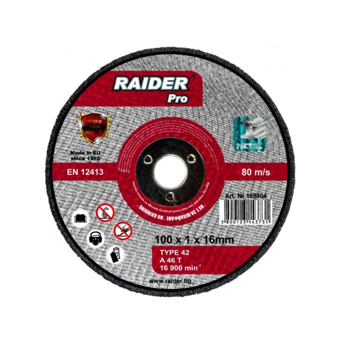 Disc abraziv pentru taierea metalului 100X1.0X16 mm 169904 Raider