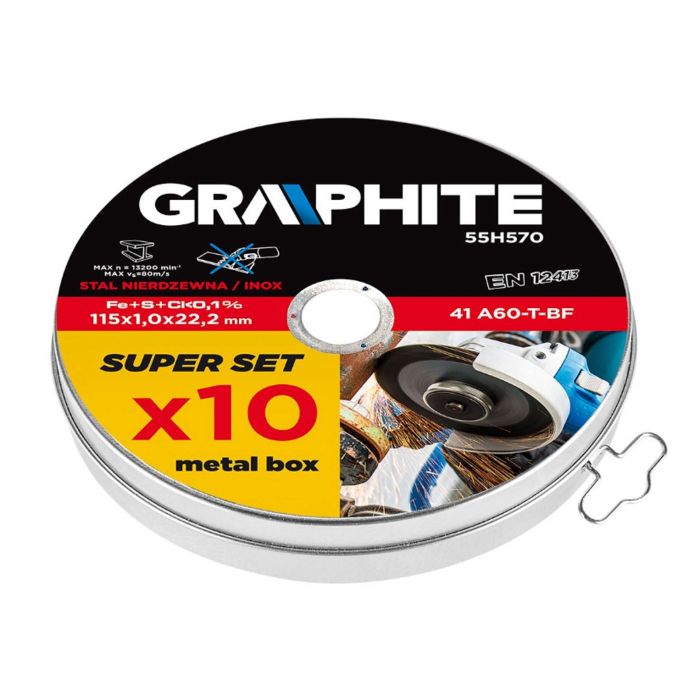 Set discuri abrazive 115 mm 10buc pentru taierea inoxului 55H570 Graphite